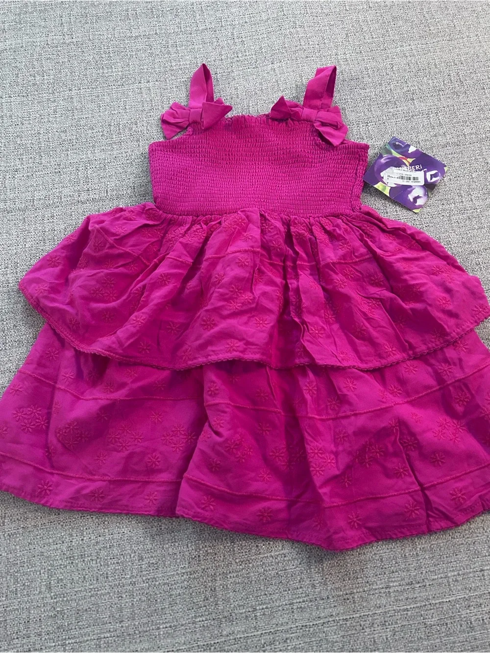 Blueberi Blvd Bright Fuchsia Smocked Tiered Dress with Bow Straps NWT Size 4T